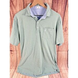 Johnnie-O Mens Polo Shirt Hangin' Out LARGE Green Striped Casual Short Sleeve